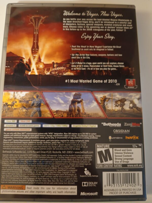 Fallout new Vegas back cover